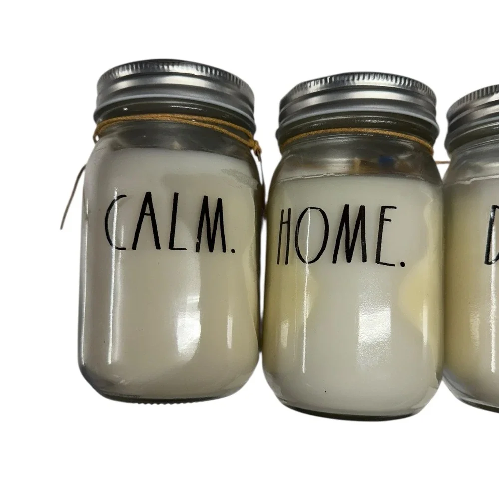 Rae Dunn 3 CALM HOME DREAM Rain‎ Gardenia10oz Scented Jar Candles WP72Q